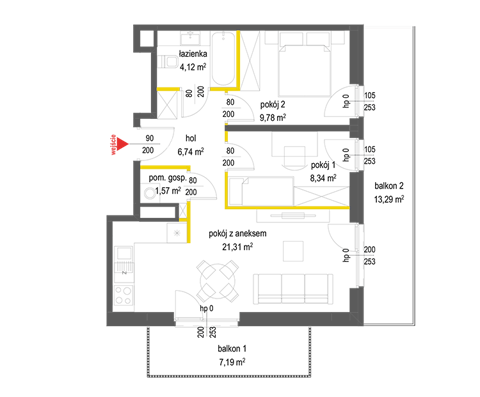 Plan 3 pok. 52m²