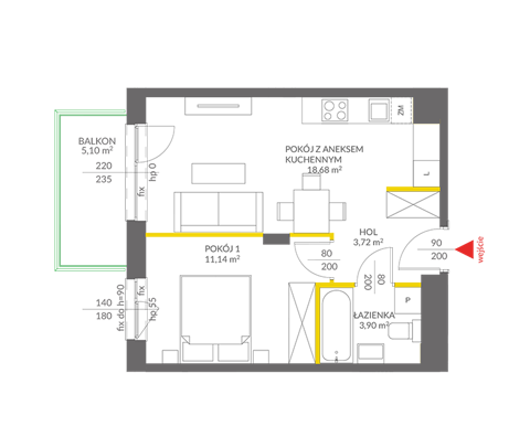 Plan 2 pok. 38m²