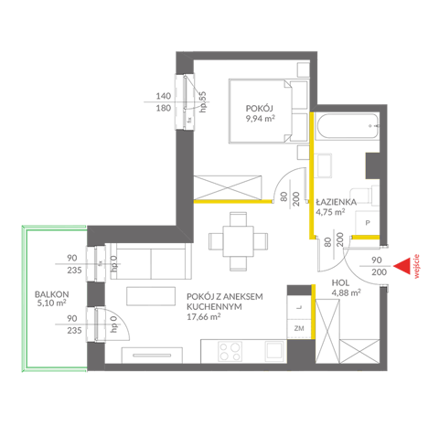 Plan 2 pok. 37m²