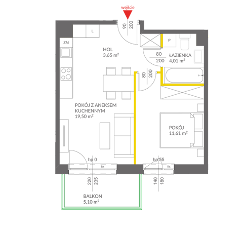 Plan 2 pok. 39m²