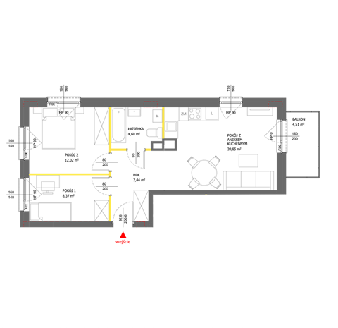 Plan 3 pok. 53m²