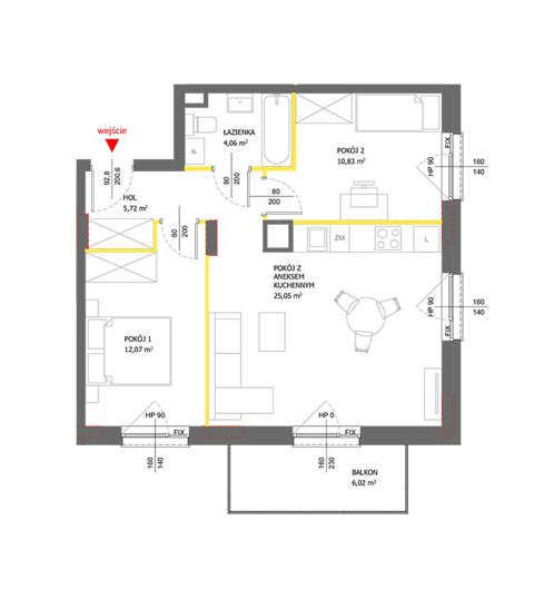 Plan 3 pok. 58m²