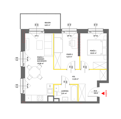 Plan 3 pok. 54m²