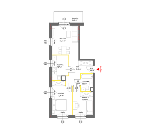 Plan 3 pok. 60m²