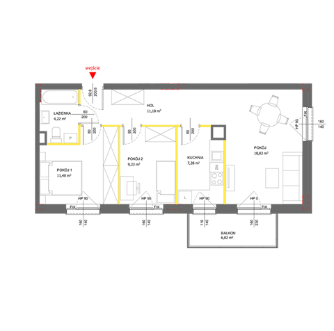 Plan 3 pok. 62m²