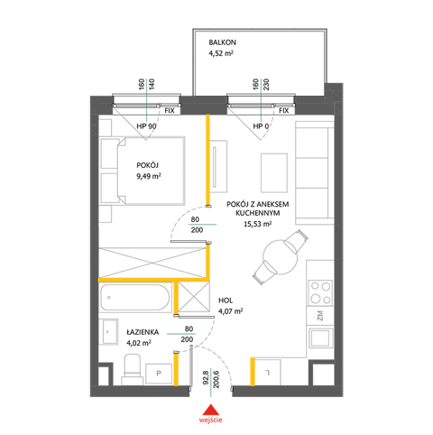 Plan 2 pok. 33m²