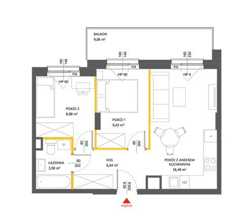Plan 3 pok. 47m²