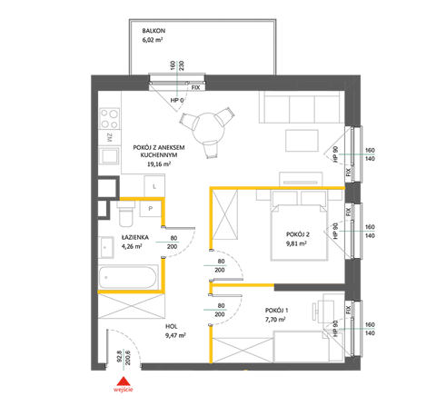 Plan 3 pok. 50m²