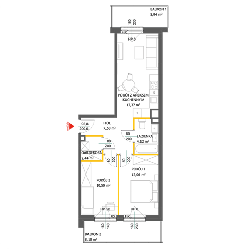 Plan 3 pok. 54m²