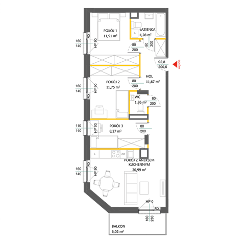 Plan 4 pok. 71m²