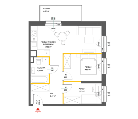 Plan 3 pok. 50m²