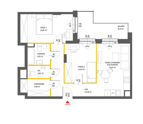 Plan 3 pok. 64m²