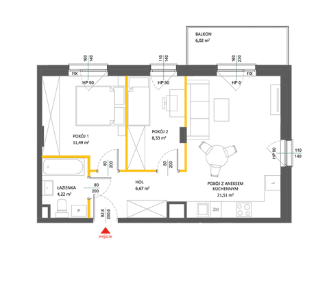 Plan 3 pok. 52m²