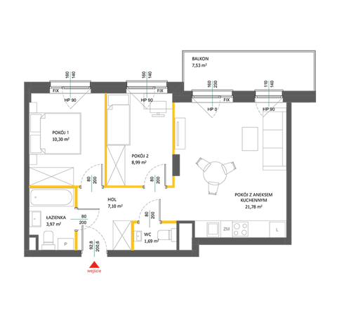 Plan 3 pok. 51m²