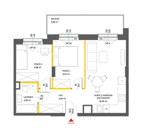 Plan 3 pok. 47m²