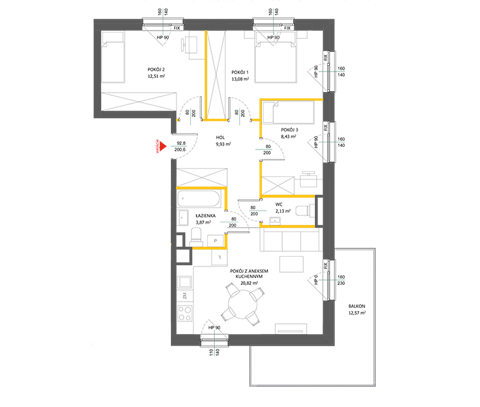 Plan 4 pok. 71m²