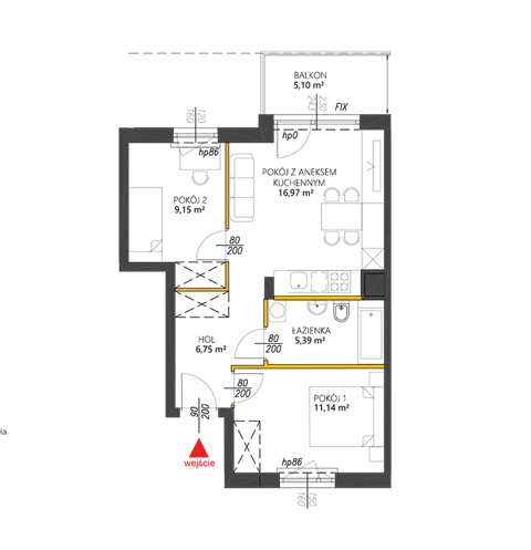 Plan 3 pok. 49m²