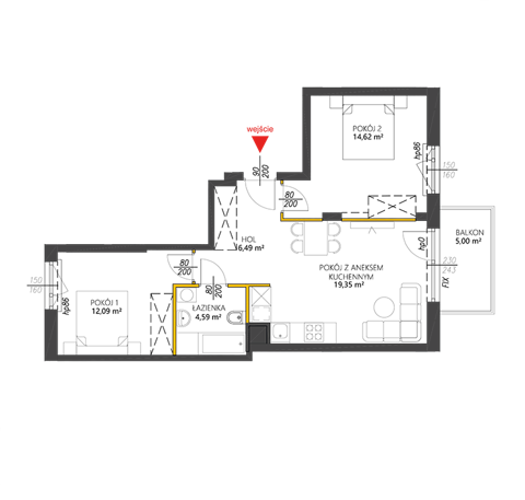 Plan 3 pok. 57m²