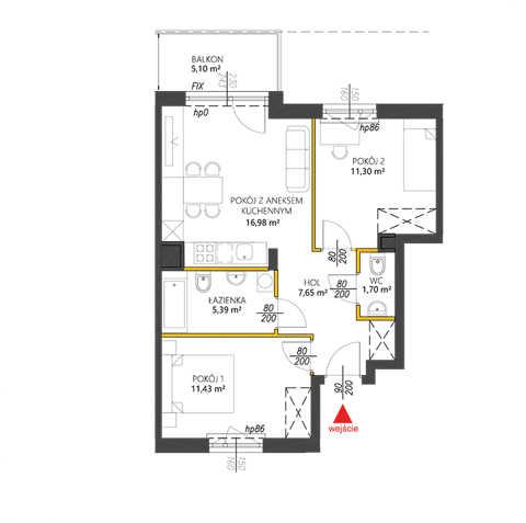 Plan 3 pok. 54m²