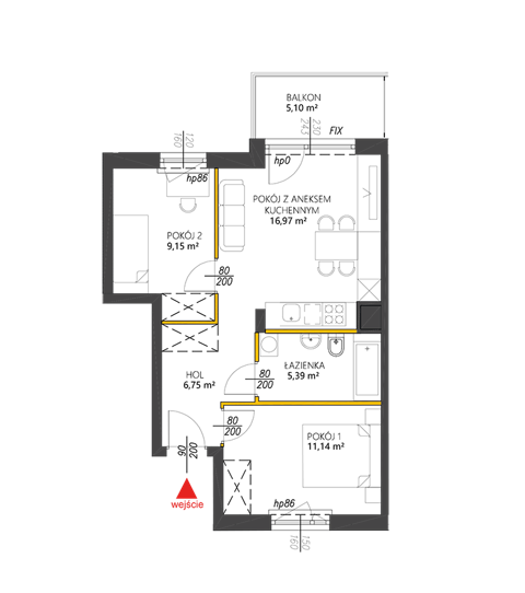 Plan 3 pok. 49m²