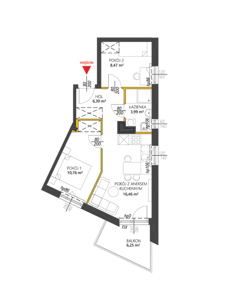 Plan 3 pok. 46m²