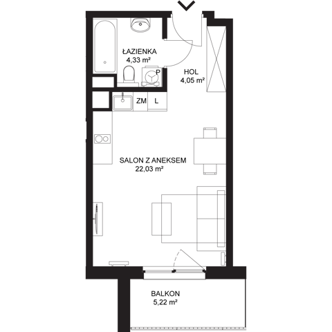 Plan 1 pok. 30m²