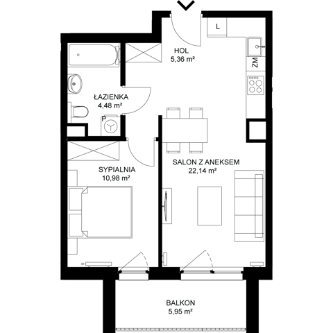 Plan 2 pok. 43m²