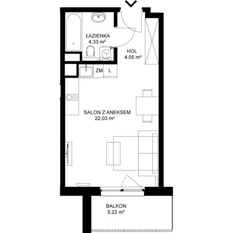 Plan 1 pok. 30m²