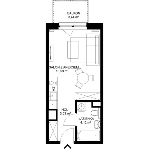 Plan 1 pok. 26m²