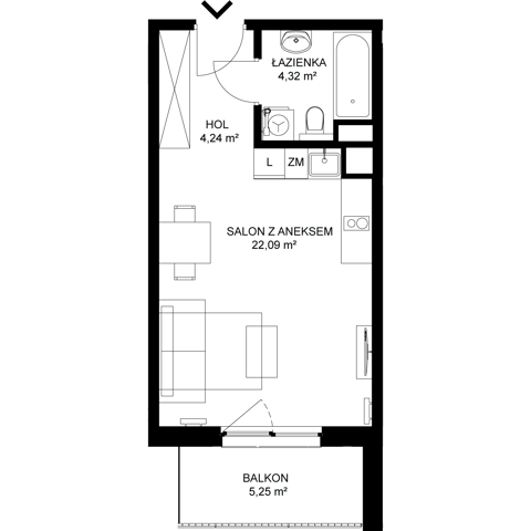 Plan 1 pok. 31m²