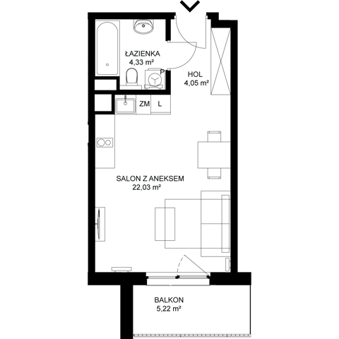 Plan 1 pok. 30m²