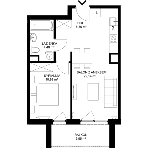 Plan 2 pok. 43m²