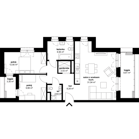 Plan 3 pok. 74m²