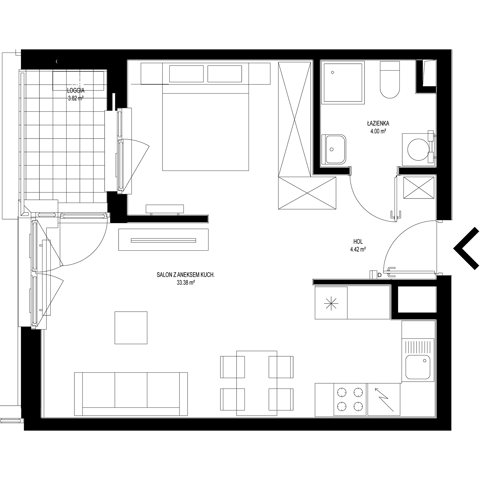Plan 1 pok. 42m²