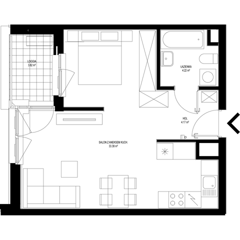 Plan 1 pok. 42m²