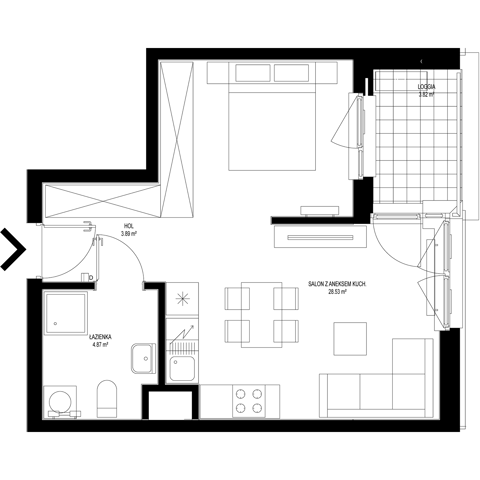 Plan 1 pok. 37m²