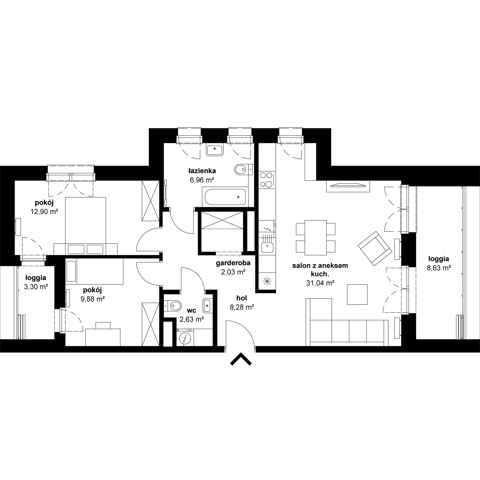 Plan 3 pok. 74m²