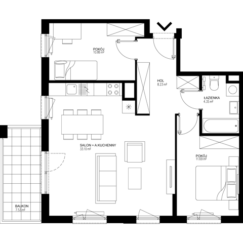 Plan 3 pok. 68m²