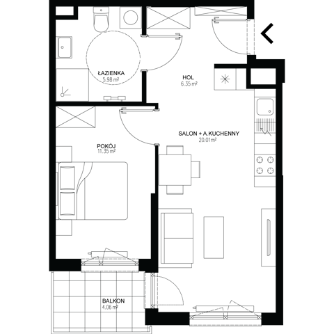 Plan 2 pok. 44m²
