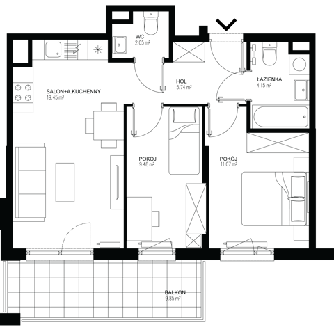 Plan 3 pok. 52m²