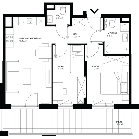 Plan 3 pok. 52m²