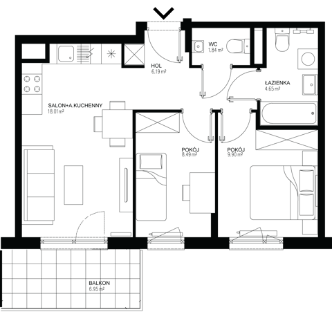 Plan 3 pok. 49m²