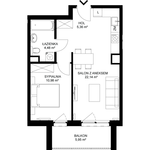 Plan 2 pok. 43m²