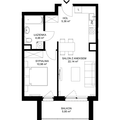 Plan 2 pok. 43m²