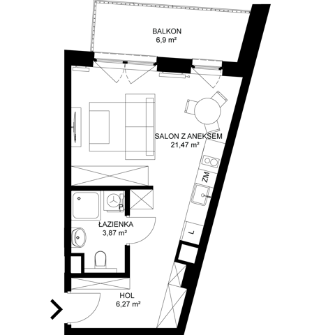 Plan 1 pok. 32m²