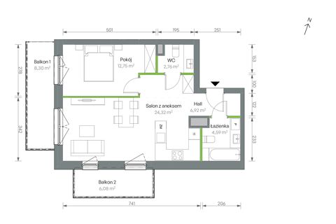 Plan 2 pok. 51m²