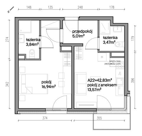 Plan 2 pok. 43m²