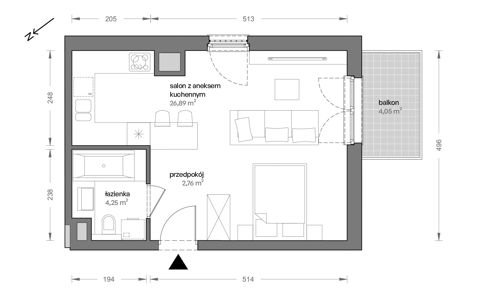 Plan 1 pok. 34m²