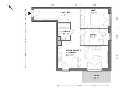 Plan 3 pok. 62m²