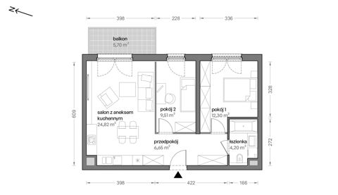 Plan 3 pok. 57m²